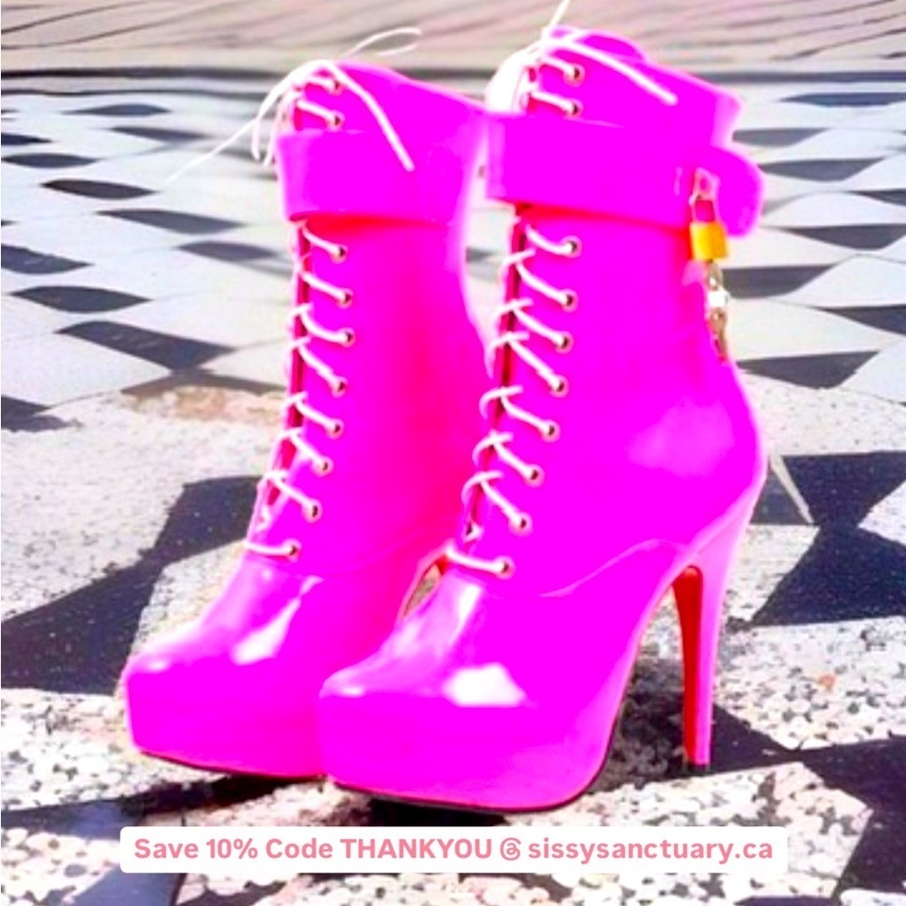 Sissy CD Lace-Up 15cm High Thin heel 4CM platform ankle short boots Plus 5-15US